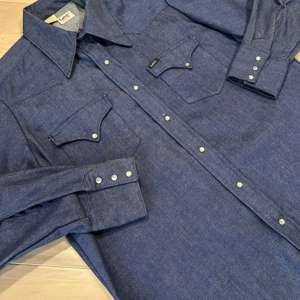 Vintage LEE Pearl Snap Denim Shirt Long Sleeve 70s Men's 16-1/2 - 35 - Image 3 of 4