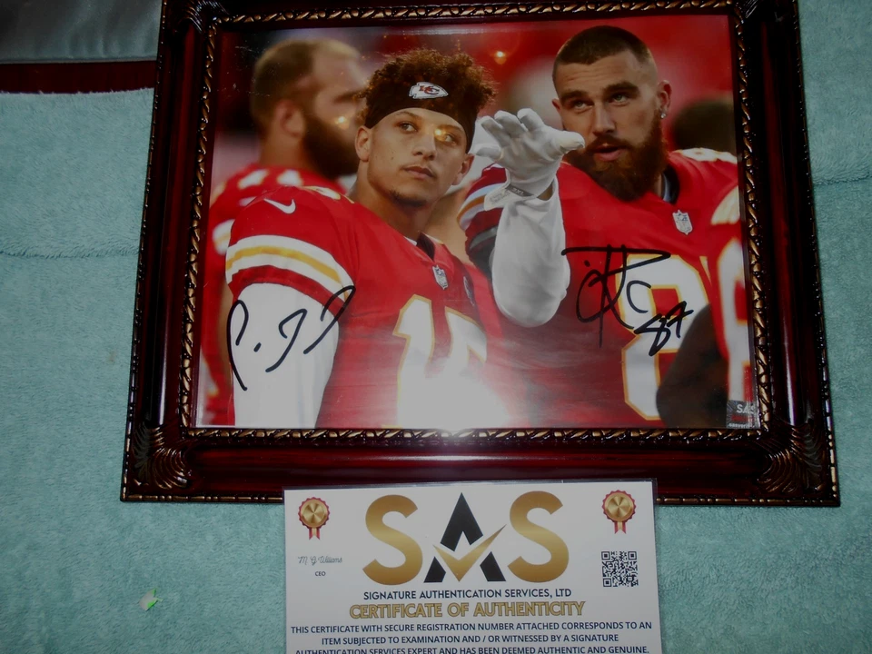 sprts Патрик Махомс Трэвис Келс двойной автограф 8 x 10 фото/COA красивый - Изображение 3 из 4