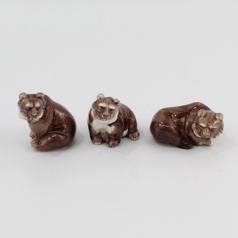 Set of 3 Vintage Ceramic Brown Bear Figurines