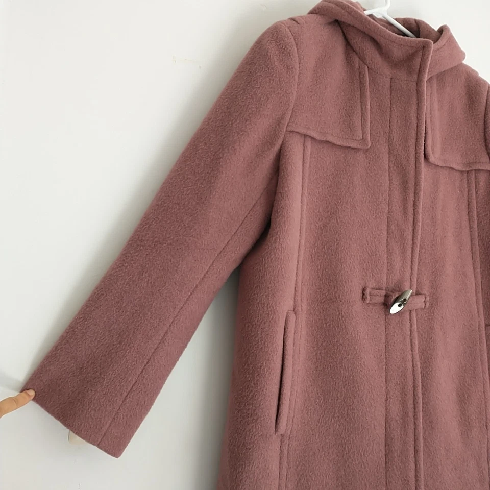 Hilary Radley Pea Coat Womens 14 Dusty Pink Alpaca Wool Blend Hooded Pocket - Image 2 of 4