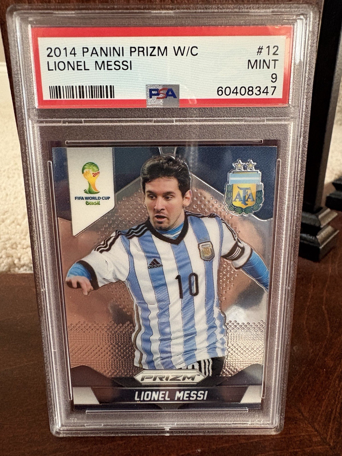 LIONEL MESSI 2014 PANINI PRIZM #12 WORLD CUP 1ST PRIZM CARD PSA 9 ARGENTINA view 1