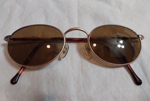 Vintage Calvin Klein Sunglasses Made In Italy Oval Gold/Brown Wire Rim 305S