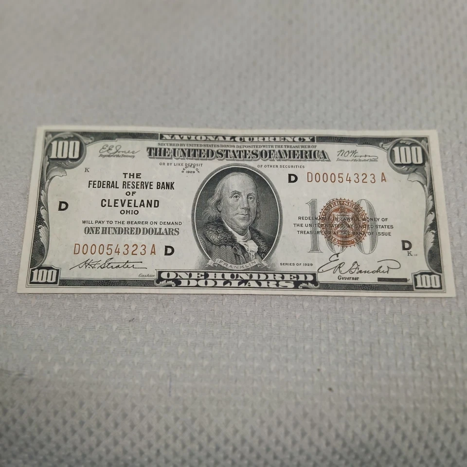 1929 $100 Dollar Note National Currency Federal Reserve Cleveland OH Brown RARE - Image 3 of 3