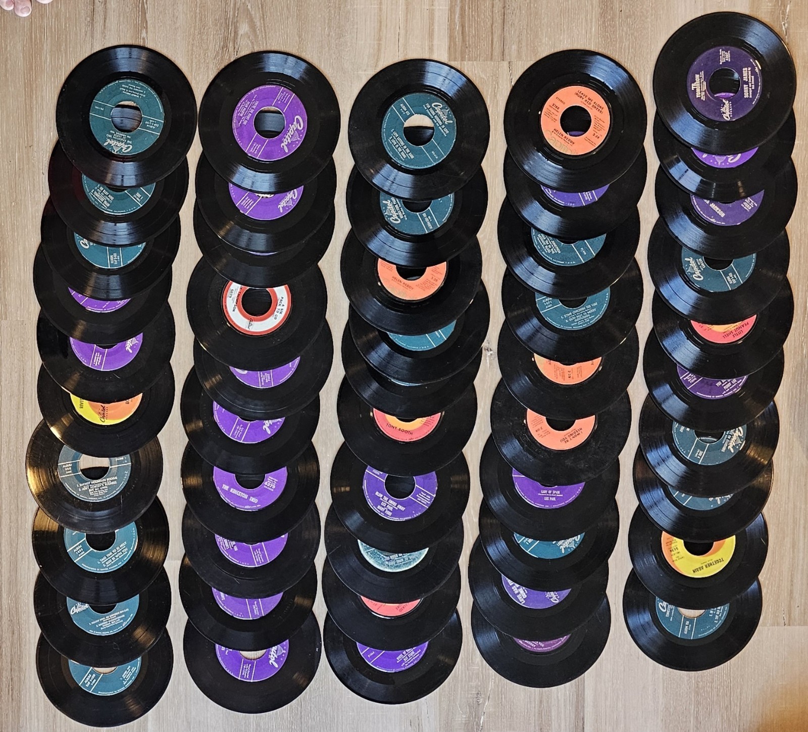 Vintage 1950s-70s CAPITOL 45 RPM 7-Inch Vinyl Records Lot of 50 Well Used