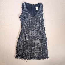 B Darlin Womens Black Blue Tweed Fringe Sleeveless Sheath Dress Size 3/4