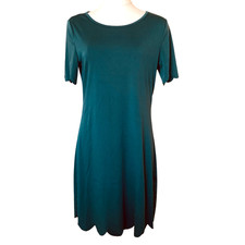 Shein Scallop Hem & Sleeve Dress Women’s Size S Teal Green Short Sleeve Casual S