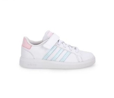 Adidas Grand Court 2.0 EL Mädchen Turnschuhe - Größe UK 11k Kleinkind weiß blau pink