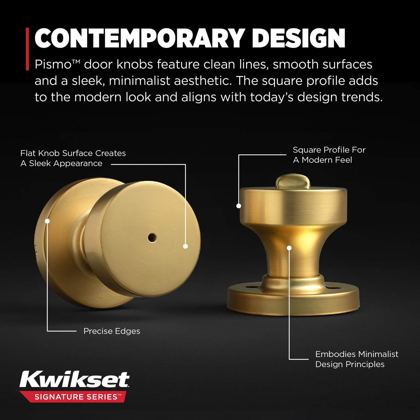 Kwikset Pismo Satin Brass Privacy Door Knob Round Rose Easy Install Bedroom Bath
