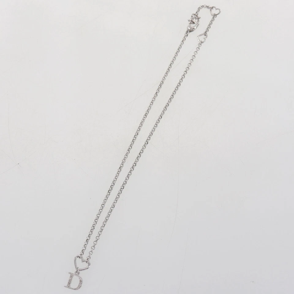 Collar de cadena usado con logotipos de Christian Dior corazón estrás plata #EJ427 O Foto 3 de 4