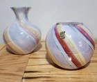 ​🔥 NO RESERVE! 🔥 2pc Vintage MURANO Art Glass Vase Set – Hand Blown Swirl