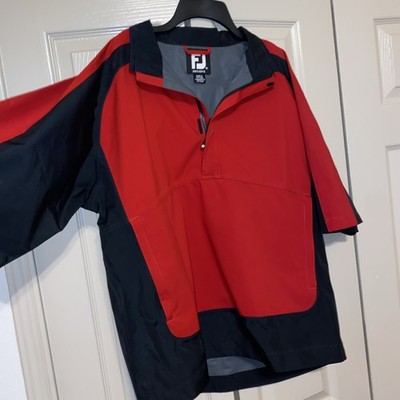 Footjoy Dryjoys Hydrolite Rain Golf Jacket Large 1/2 Zip Short Sleeve Red Black