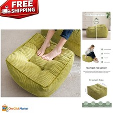 Chic Square Pouf Ottoman in Green - Ultra-Soft Corduroy for Living Room Comfort