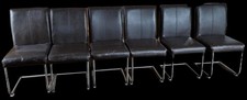 6 Esszimmerstühle, Schwinger, Edelstahl,  Leder, braun