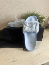 Puma Rihanna Fenty Fur Slide 365772 03 Cool Blue Sandals Women Size 10.5