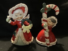 Pair 1956 Vintage Napco Christmas Candy Cane And Wreath Angels Bells PERFECT!!