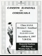 1997 Texas State AAAA Semi Final Game Program Canyon Randall v Corsicana
