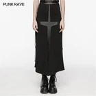 Punk Rave Women Gothic Black Cross Pattern Skirts Long High Waisted Split Skirt