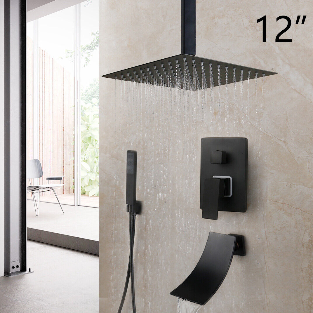 12 inch Special price Black Ceiling Mount Challenge the lowest price of Japan Shower Set Rain Faucet Head Waterfal