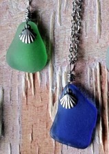 Sea Glass Necklace Choose Color Small dainty Sunrise Shell Charm Silver plate
