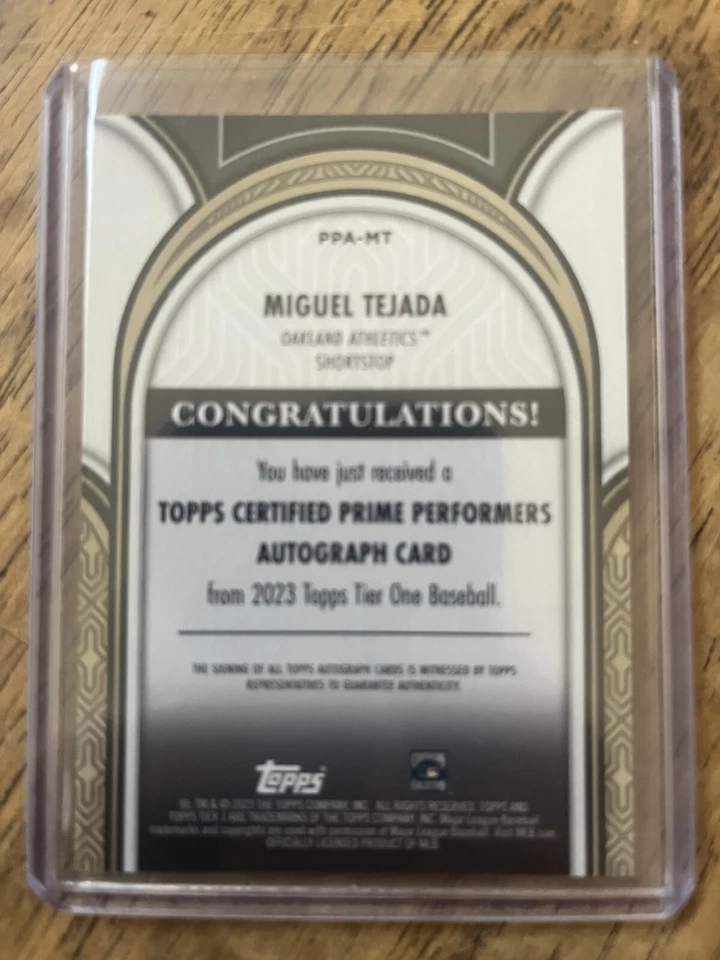 Miguel Tejada 1/1 AUTO 2023 Tier One 1 Prime Performers AUTO GOLD ink - Image 2 of 2