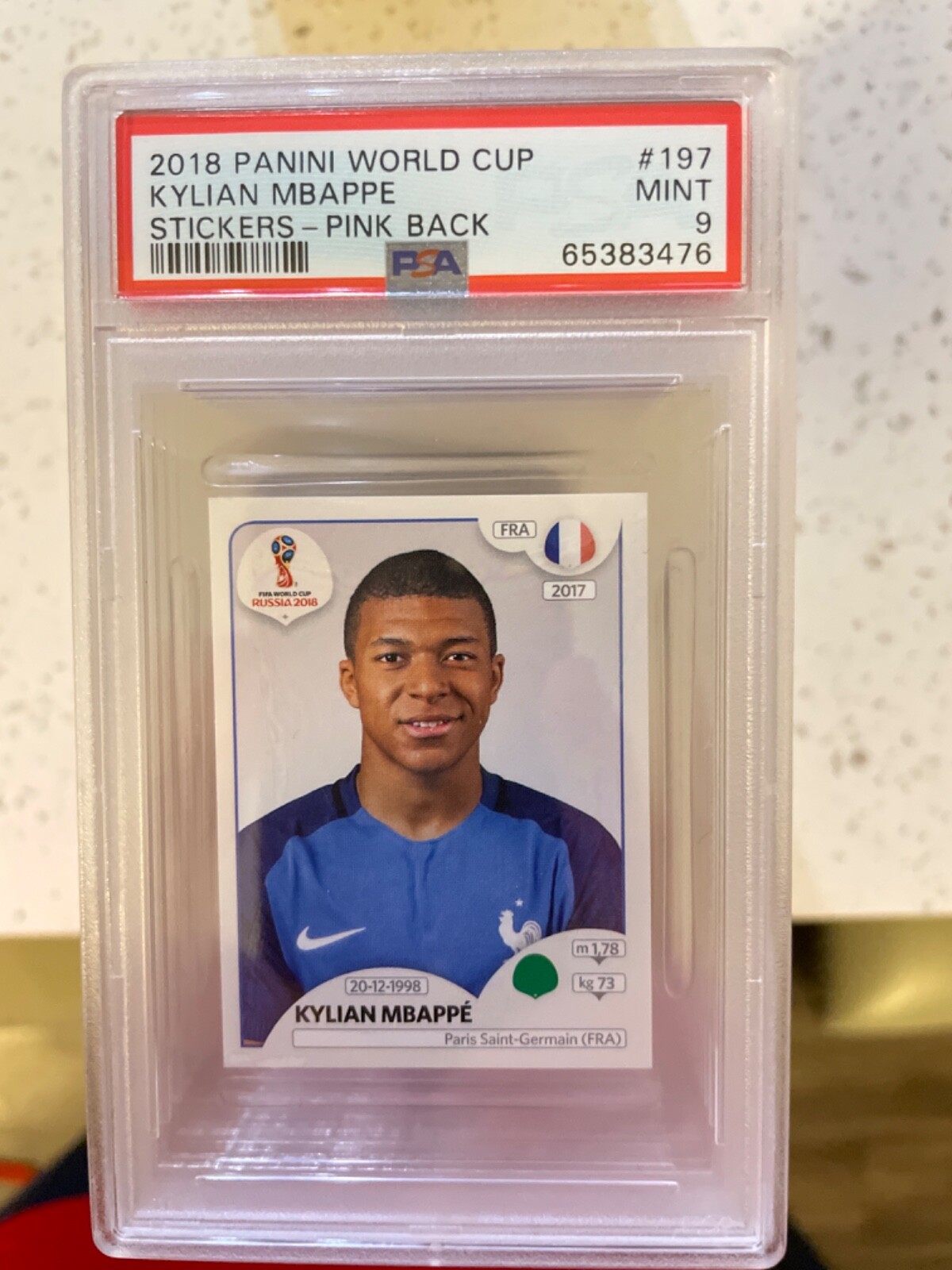 2018 Panini World Cup Kylian Mbappe STICKERS-PINK BACK #197 PSA 9 MINT