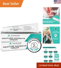 Zinc & Fluoride Free Denture Adhesive Cream - Long Lasting Mint Flavor, 2 Pack