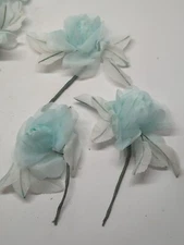 Lot 20 Vtg. Lt Ice Blue Rose(S) buds Craft Floral Picks DIY Individual Wedding 
