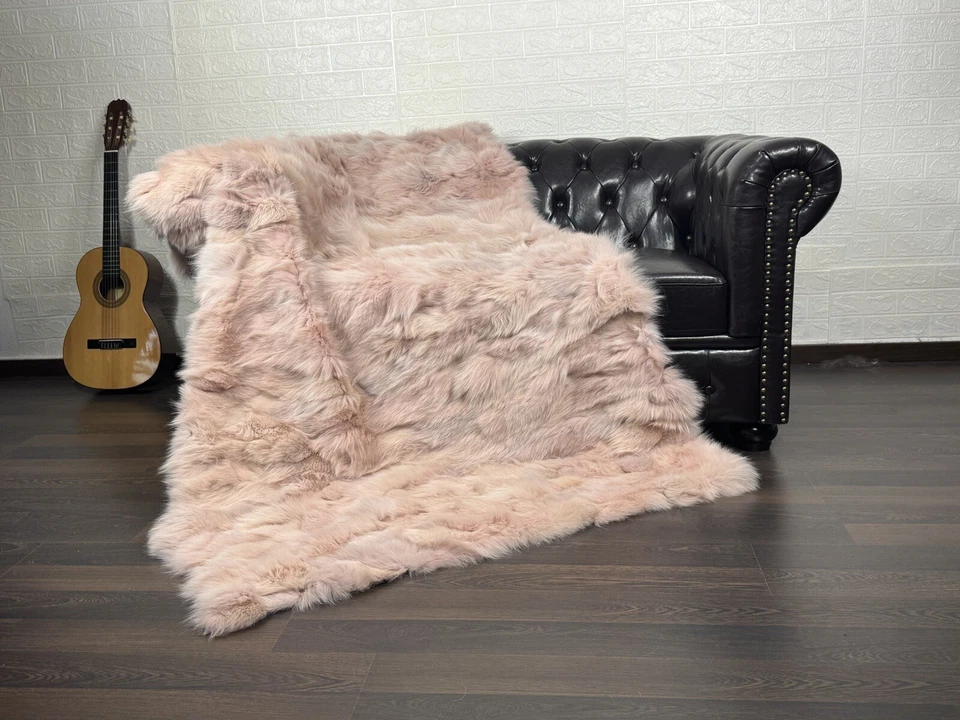 Luxurious Real Fox Fur Throw Blanket Pink - Handcrafted Warmth for Your Home - Image 2 of 4
