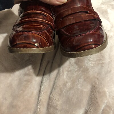 Marc Jacobs Red Brown Patent Croc Alligator Loafer Heels Size 36 1 