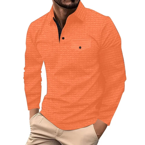 Herren Poloshirt Freizeit Langarm Hemd Oberteil Knopfleiste Golfhemd mit Tasche- - Bild 8 von 18