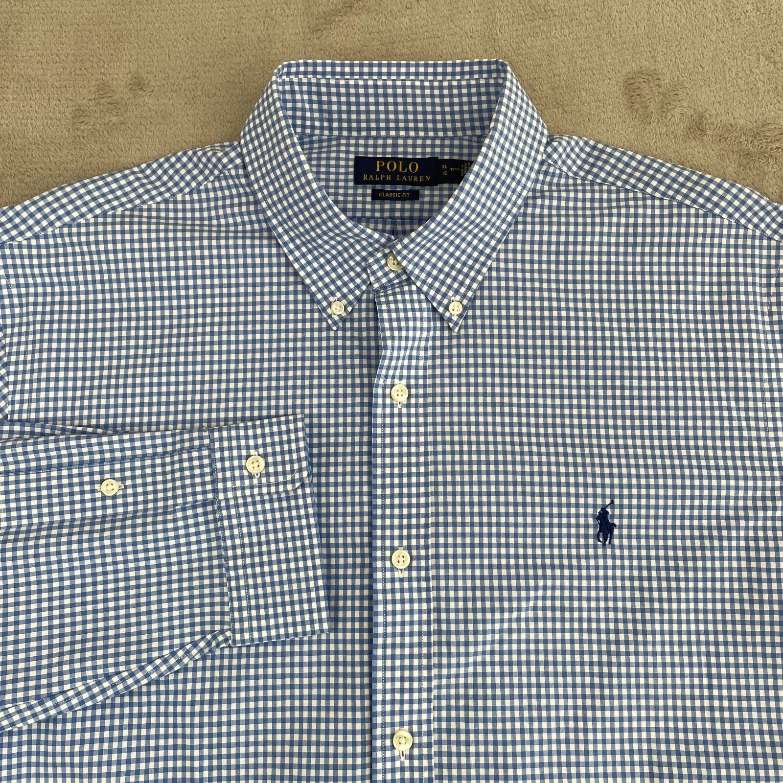 Polo Ralph Lauren Shirt Men XL Blue Gingham Check Pony Preppy Long Sleeve NWOT