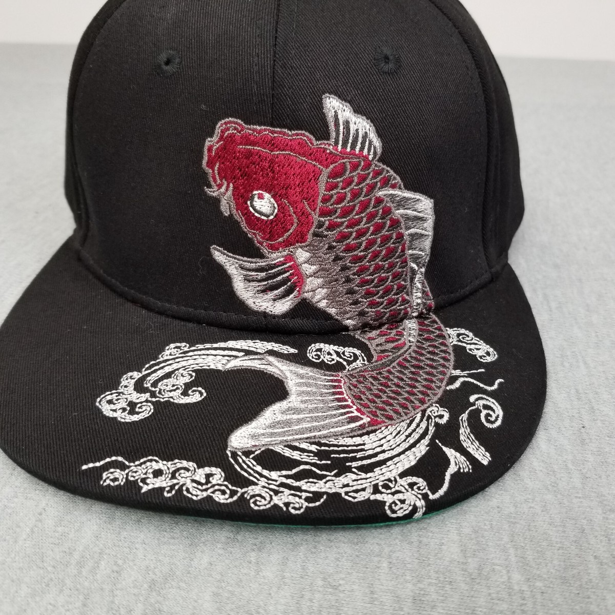 Koi Fish Hat Cap Snap Back Japanese Anime Style Black Ripple 