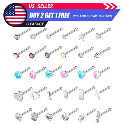 30PCS Nose Stud Stainless Steel CZ Opal Bone Studs Pin Nose Rings Piercing 20G