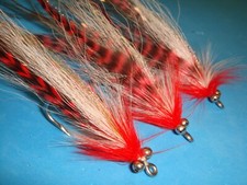 FLY FISHING FLIES - Red/White FLASHTAIL WHISTLER (Silver Flash) size 3/0 (3 pcs)