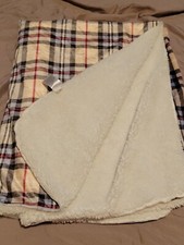 Chick Pea Baby Blanket Plush stripe tan black blue sherpa LN