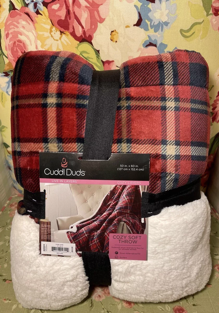 Cuddle Duds 50 x60 Red Plaid Faux Fur Cozy Soft Blanket Throw NWT Retail 60