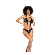 Fringe Halter Top Open Back Bottom w/Front Zipper Black