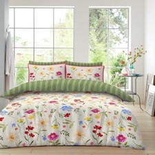 Delphie Floral Reversible Duvet Quilt Cover & Pillow Case Bedding Bed Set Green