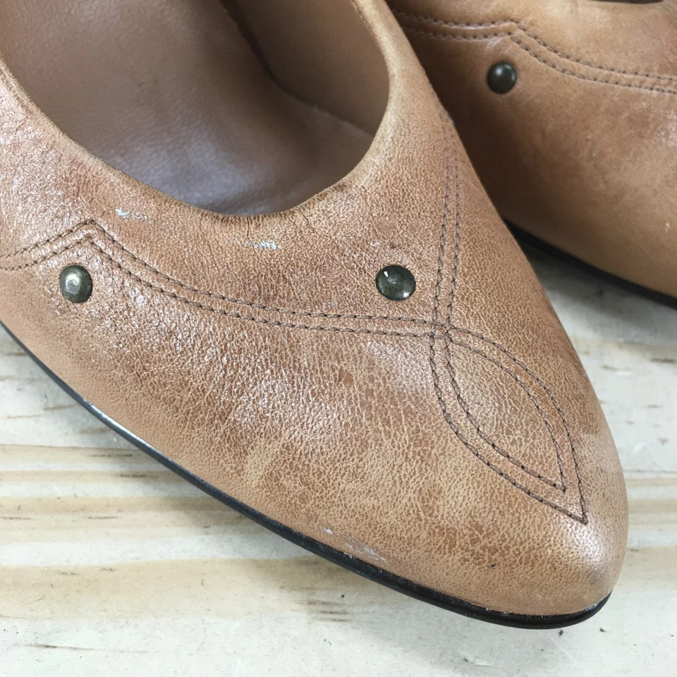 Rush Hour Shoes Womens 7 B High Heels Pumps Slip On Brown Leather Studs Casual - Image 3 of 4