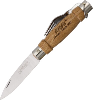MAM Knife with Fork & Keyring Multi Tool 2.25'' Stainless Blade Beechwood Handle