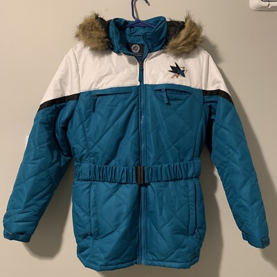 G-III SanJose Shark W XL Full Zip Embroidered Jacket Removable Hood And Belt