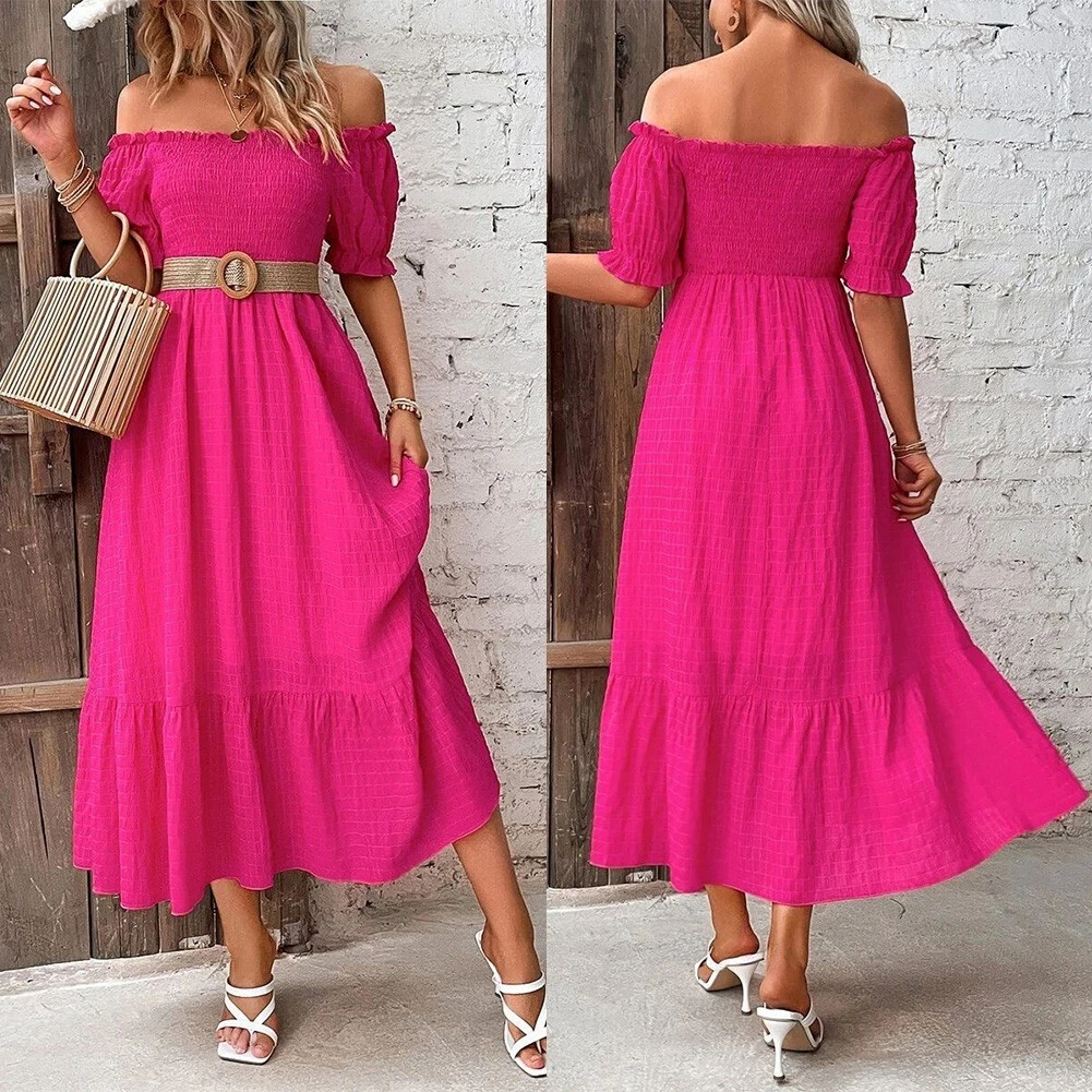 Fashion Dress Women Dresses Woman Solid Color Summer Beach Dress Dress Ladies
