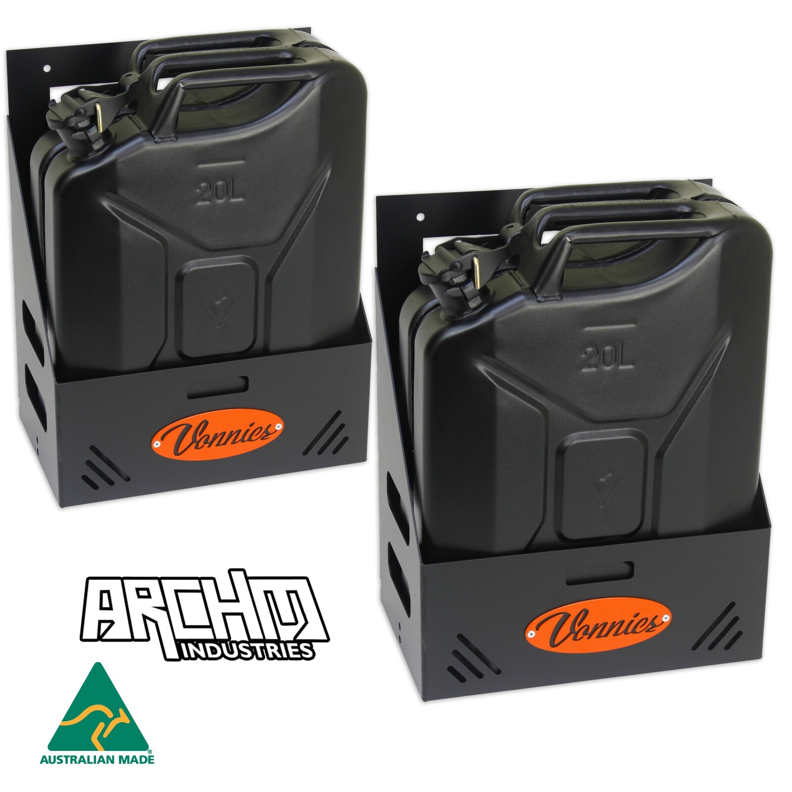 Vonnies Double Pack 20L Heavy Duty Black Canopy/Trailer Mounted Jerry