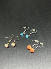 3 Blue Orange Brown glass Bead Dangle Pierced Earrings 4259