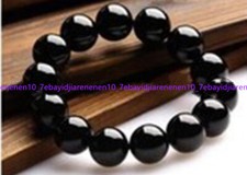 12mm Feng Shui BLACK Agate Buddhist Buddha Prayer Beads Men Women Bracelet