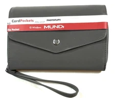 MUNDI Womans / CEO Clutch- Big Fat Wallet / Full Zip / DK GREY/ Faux Leather NIB