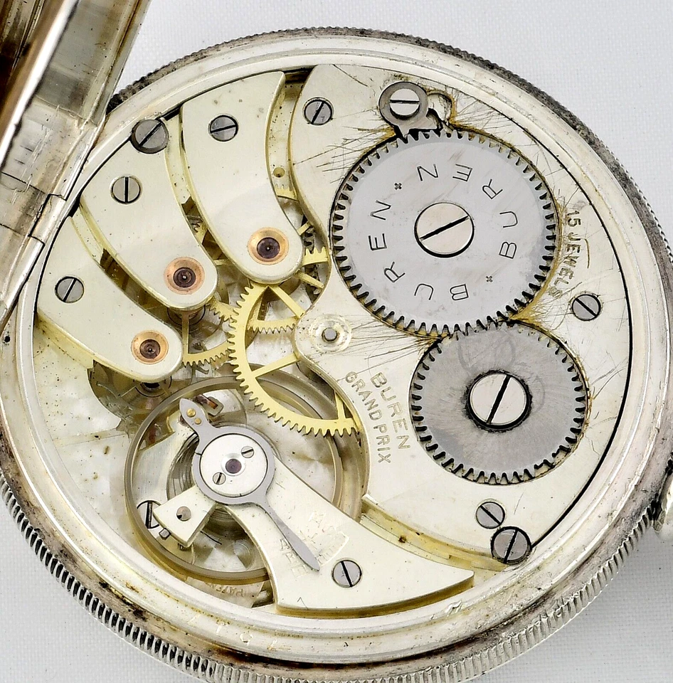 Reloj Bolsillo Vintage Buren Grand Prix 15 Joyas Plata Esterlina - 1930 - Foto 2 de 4