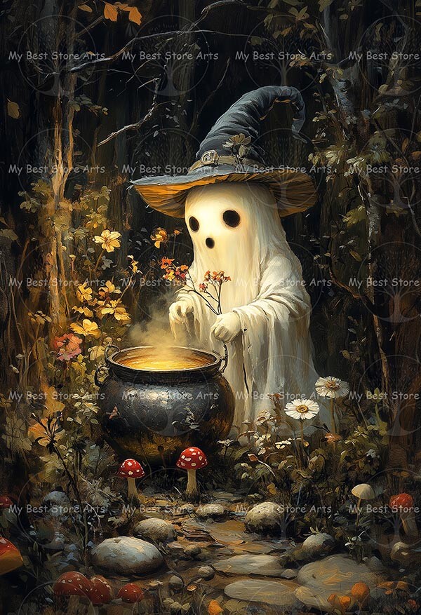 GHOST ART PRINT, Cottagecore Poster, Halloween Decor, Witchy Dark