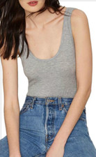 GRAY RIBBED OPEN BACK BODYSUIT SIZE XS