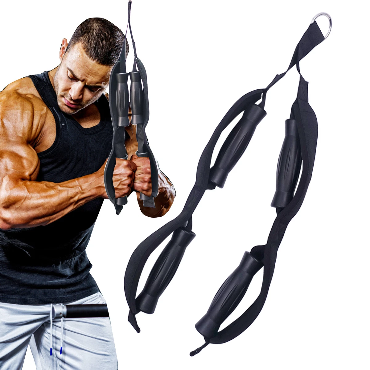 Pull Down Tricep Rope with Grips for Cable Machine Strengthen